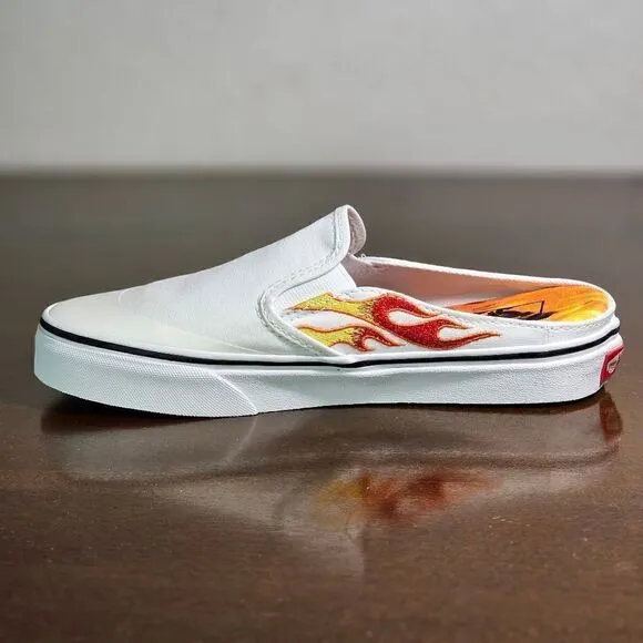 Vans X A$AP Worldwide Slip On White Shoes Mules Flames ASAP Rocky Collab Size 7