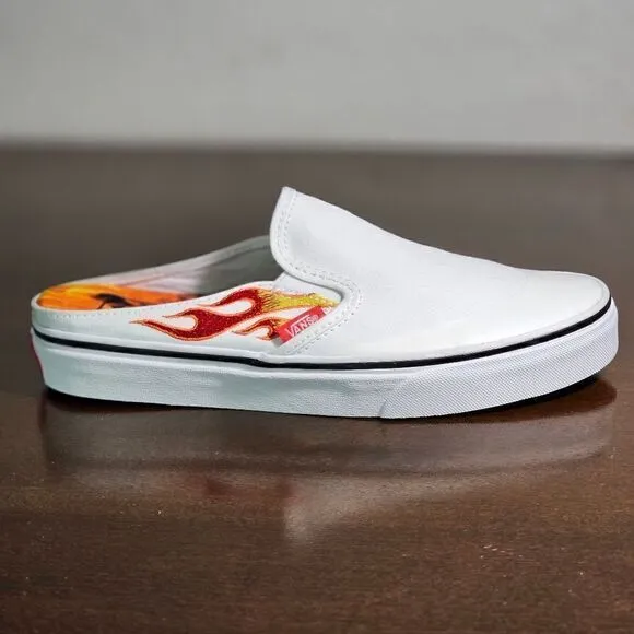 Vans X A$AP Worldwide Slip On White Shoes Mules Flames ASAP Rocky Collab Size 7