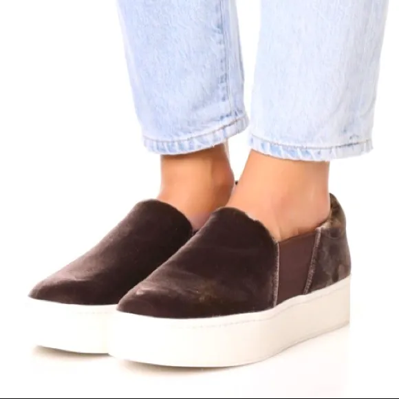 Velvet Platform Slip Ons