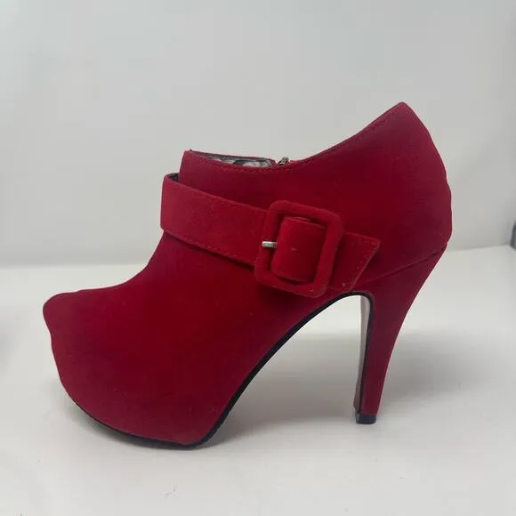 Vero Cuoio Red Faux Suede Platform Booties Heels Italian Women’s Size 8