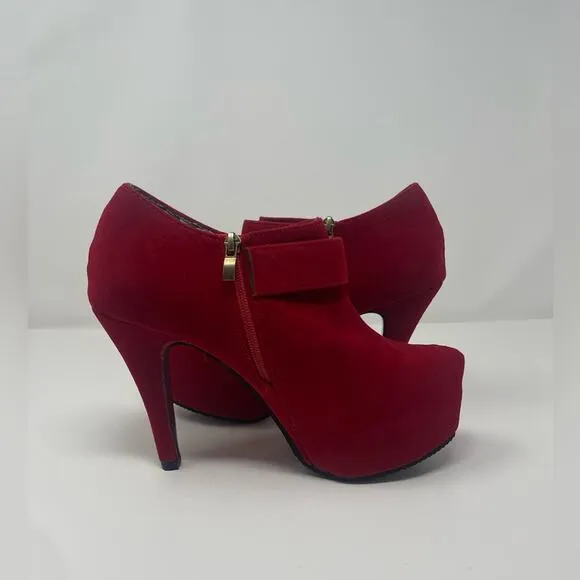 Vero Cuoio Red Faux Suede Platform Booties Heels Italian Women’s Size 8