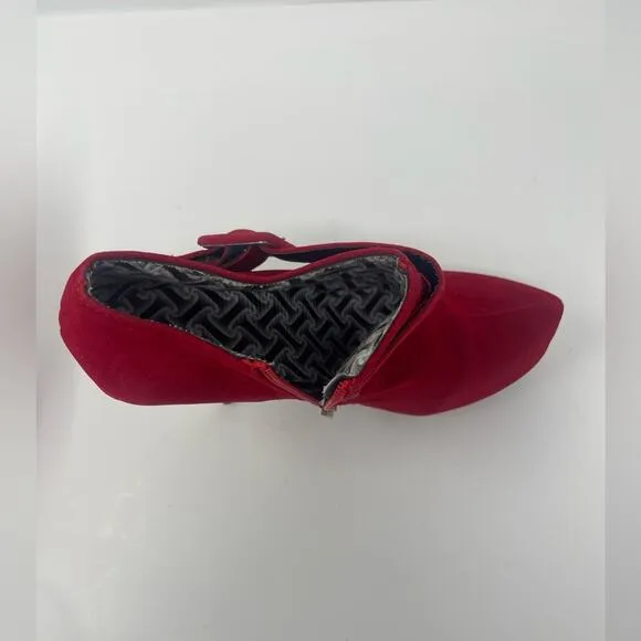 Vero Cuoio Red Faux Suede Platform Booties Heels Italian Women’s Size 8