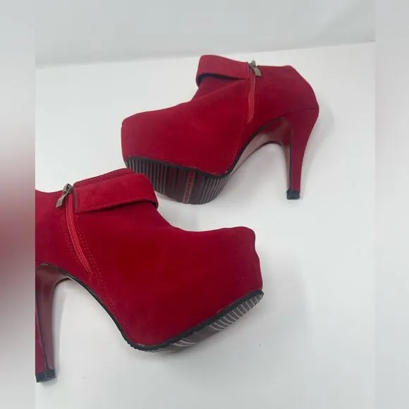 Vero Cuoio Red Faux Suede Platform Booties Heels Italian Women’s Size 8