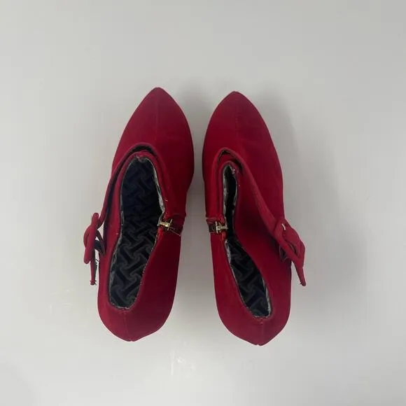 Vero Cuoio Red Faux Suede Platform Booties Heels Italian Women’s Size 8