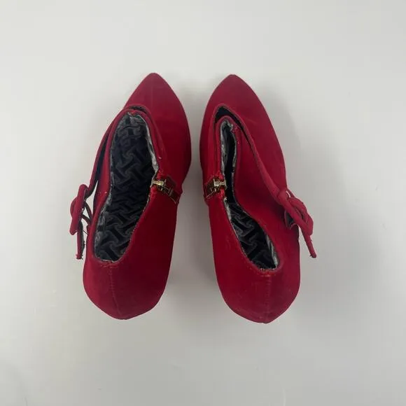Vero Cuoio Red Faux Suede Platform Booties Heels Italian Women’s Size 8