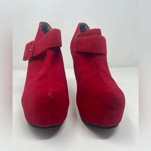 Vero Cuoio Red Faux Suede Platform Booties Heels Italian Women’s Size 8