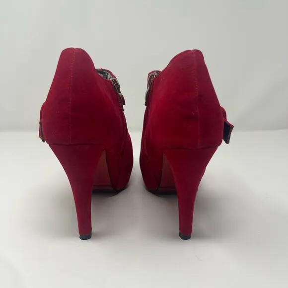 Vero Cuoio Red Faux Suede Platform Booties Heels Italian Women’s Size 8