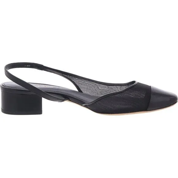 Veronica Beard Womens Cecile Sling Black Mesh Block Heel Slingbacks Shoes NWOT