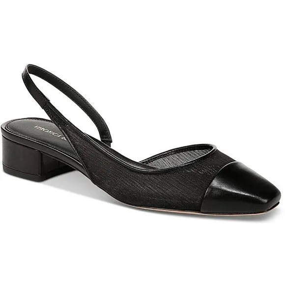 Veronica Beard Womens Cecile Sling Black Mesh Block Heel Slingbacks Shoes NWOT