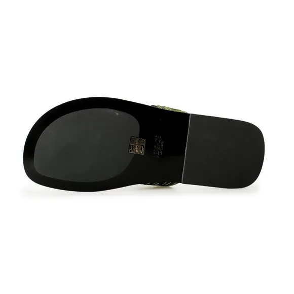 Versace Men's Black &amp; Green Leather Pool Slide Flip Flops Shoes US 8.5 IT 41.5