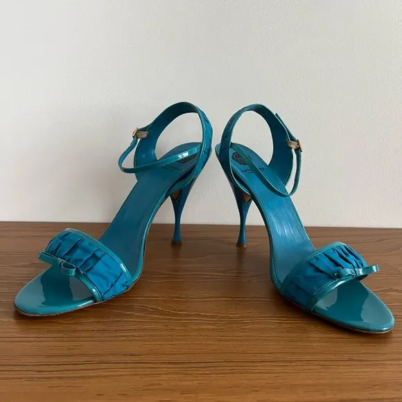 Viktor &amp; Rolf Ruched Satin Patent Leather Bow Ribbon Heels