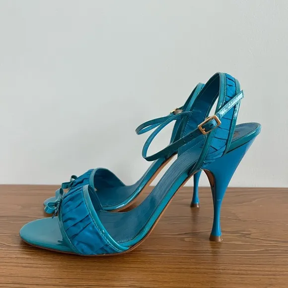 Viktor &amp; Rolf Ruched Satin Patent Leather Bow Ribbon Heels