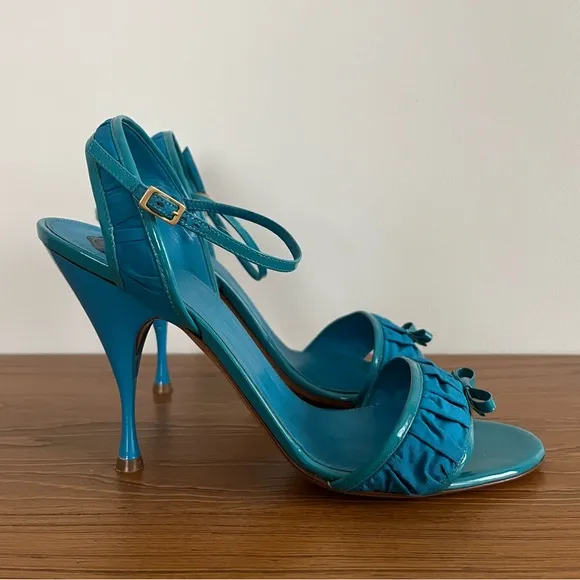 Viktor &amp; Rolf Ruched Satin Patent Leather Bow Ribbon Heels