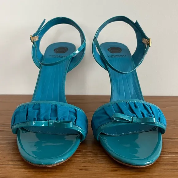 Viktor &amp; Rolf Ruched Satin Patent Leather Bow Ribbon Heels