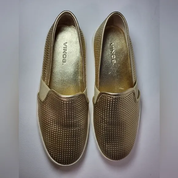 Vince Blair Perforated Leather Slip-on Champagne Sneakers Women's Size 5 35EU