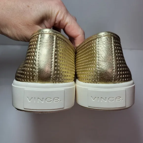 Vince Blair Perforated Leather Slip-on Champagne Sneakers Women's Size 5 35EU