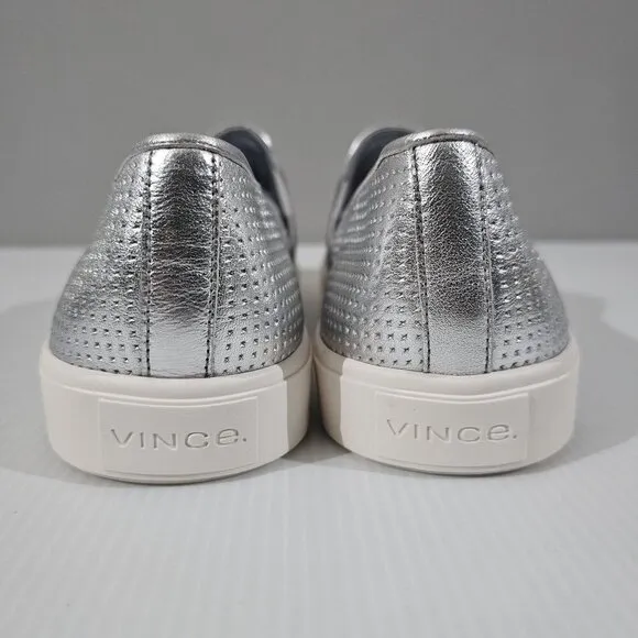 Vince Blair Slip On Sneaker Platform Loafer Perforated Silver Leather Size 10