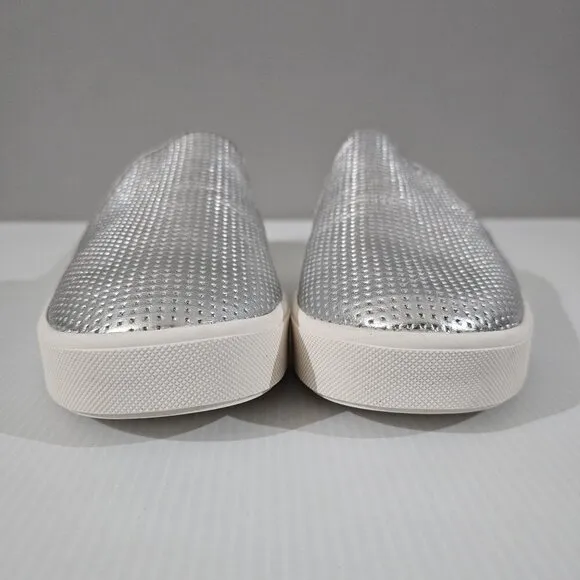 Vince Blair Slip On Sneaker Platform Loafer Perforated Silver Leather Size 10