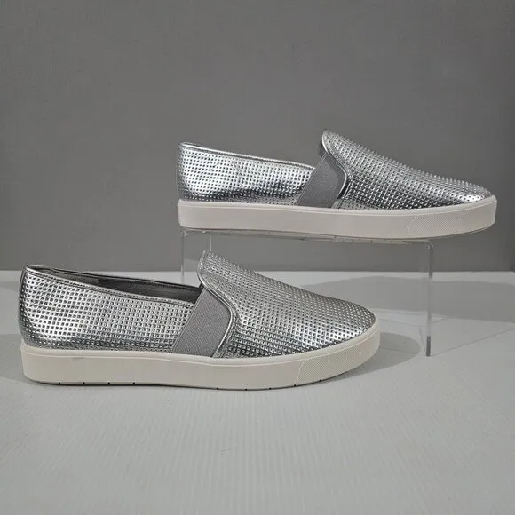 Vince Blair Slip On Sneaker Platform Loafer Perforated Silver Leather Size 10