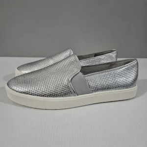 Vince Blair Slip On Sneaker Platform Loafer Perforated Silver Leather Size 10