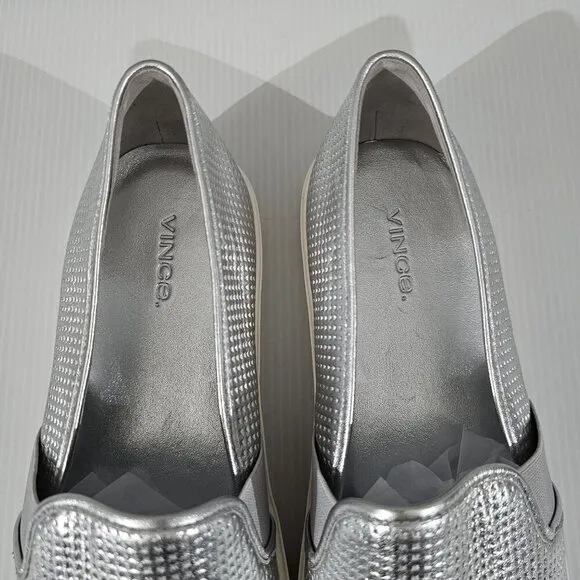 Vince Blair Slip On Sneaker Platform Loafer Perforated Silver Leather Size 10