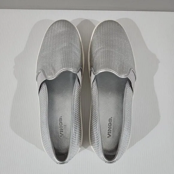 Vince Blair Slip On Sneaker Platform Loafer Perforated Silver Leather Size 10