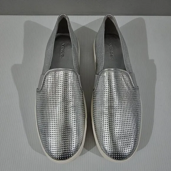 Vince Blair Slip On Sneaker Platform Loafer Perforated Silver Leather Size 10