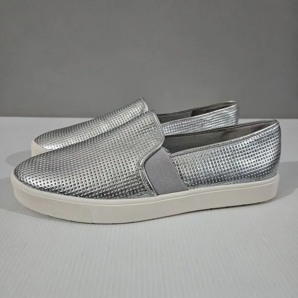 Vince Blair Slip On Sneaker Platform Loafer Perforated Silver Leather Size 10
