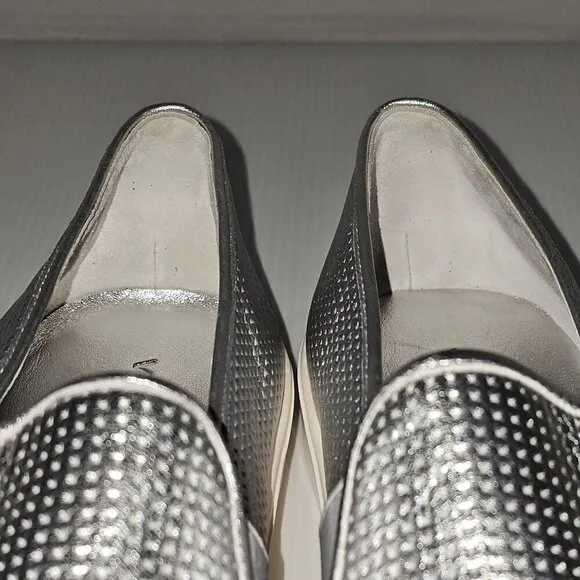 Vince Blair Slip On Sneaker Platform Loafer Perforated Silver Leather Size 10