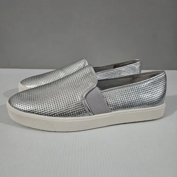 Vince Blair Slip On Sneaker Platform Loafer Perforated Silver Leather Size 10