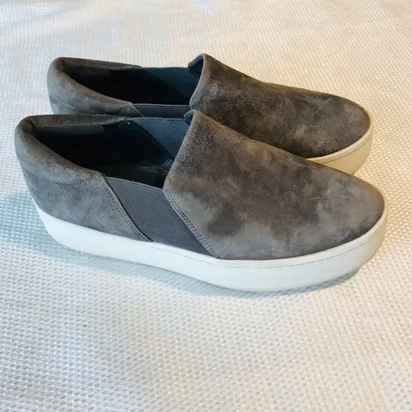 Vince Gray and White Sneakers with Suede Texture
