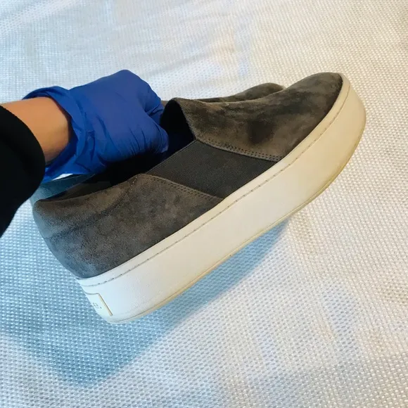 Vince Gray and White Sneakers with Suede Texture