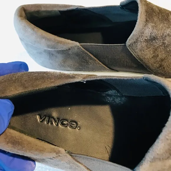 Vince Gray and White Sneakers with Suede Texture