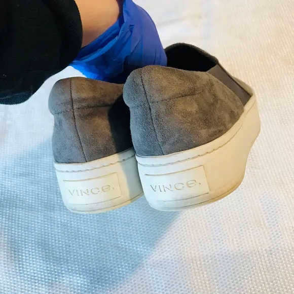 Vince Gray and White Sneakers with Suede Texture