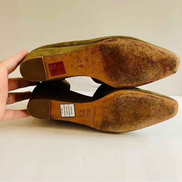 Vince Olive Green Suede D’Orsay Wedge Heels Size 8