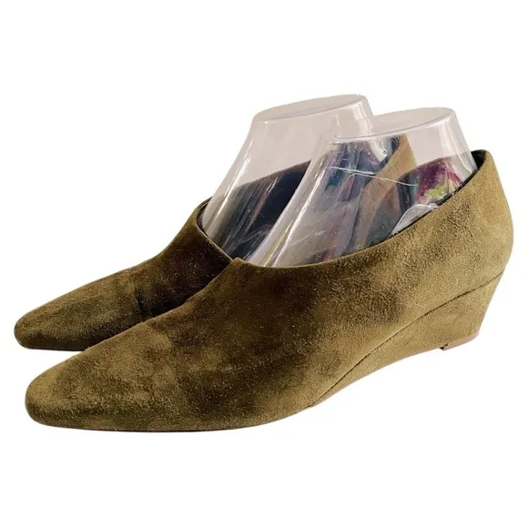 Vince Olive Green Suede D’Orsay Wedge Heels Size 8