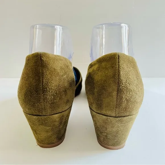 Vince Olive Green Suede D’Orsay Wedge Heels Size 8