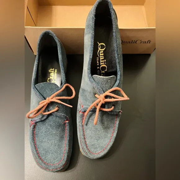 Vintage 60/70s NWOT Quali Craft Women’s Suede  Lace-Up Loafers, Blue 7.5