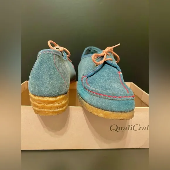 Vintage 60/70s NWOT Quali Craft Women’s Suede  Lace-Up Loafers, Blue 7.5