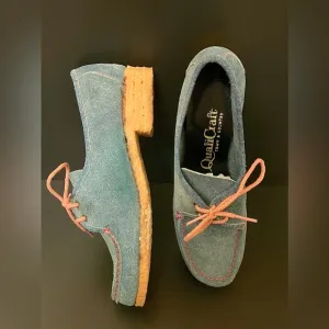 Vintage 60/70s NWOT Quali Craft Women’s Suede  Lace-Up Loafers, Blue 7.5
