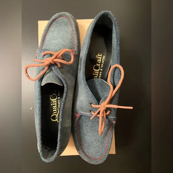 Vintage 60/70s NWOT Quali Craft Women’s Suede  Lace-Up Loafers, Blue 7.5