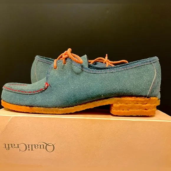 Vintage 60/70s NWOT Quali Craft Women’s Suede  Lace-Up Loafers, Blue 7.5