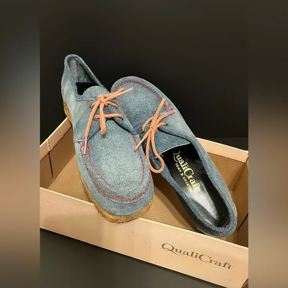 Vintage 60/70s NWOT Quali Craft Women’s Suede  Lace-Up Loafers, Blue 7.5