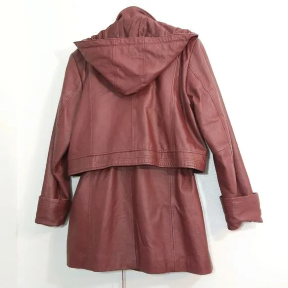 Vintage 80s convertible leather jacket hood coat