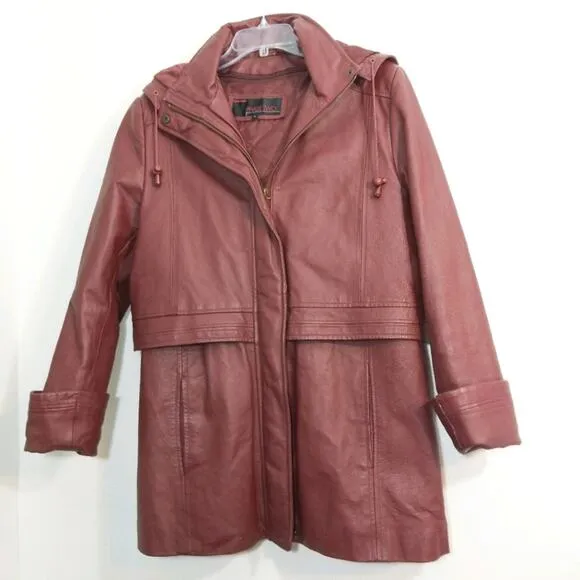 Vintage 80s convertible leather jacket hood coat