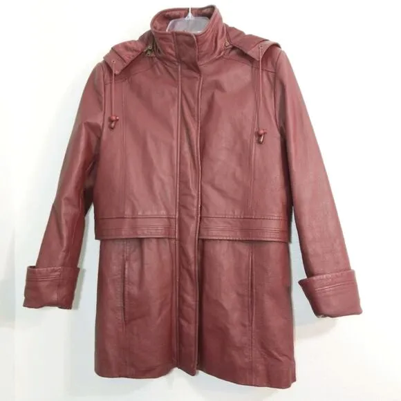 Vintage 80s convertible leather jacket hood coat