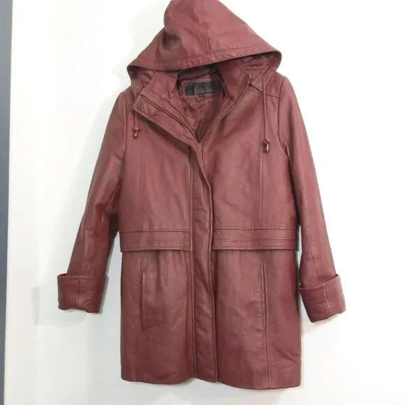 Vintage 80s convertible leather jacket hood coat