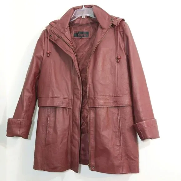 Vintage 80s convertible leather jacket hood coat