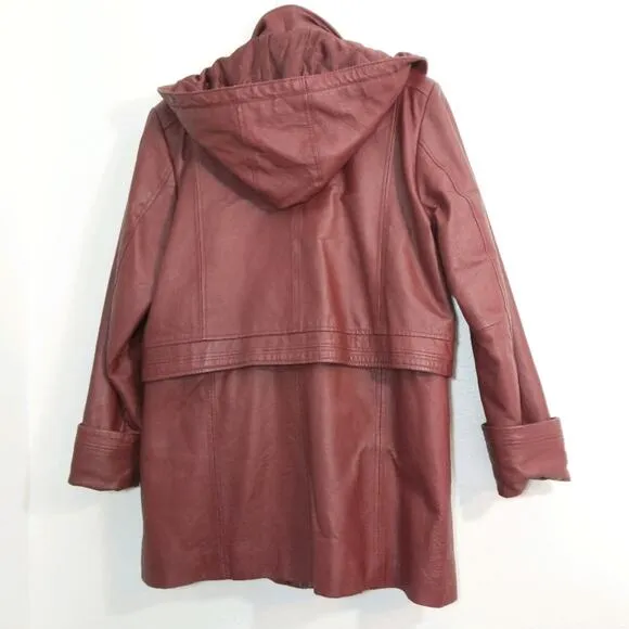Vintage 80s convertible leather jacket hood coat