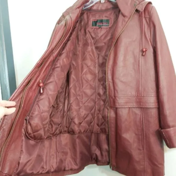 Vintage 80s convertible leather jacket hood coat